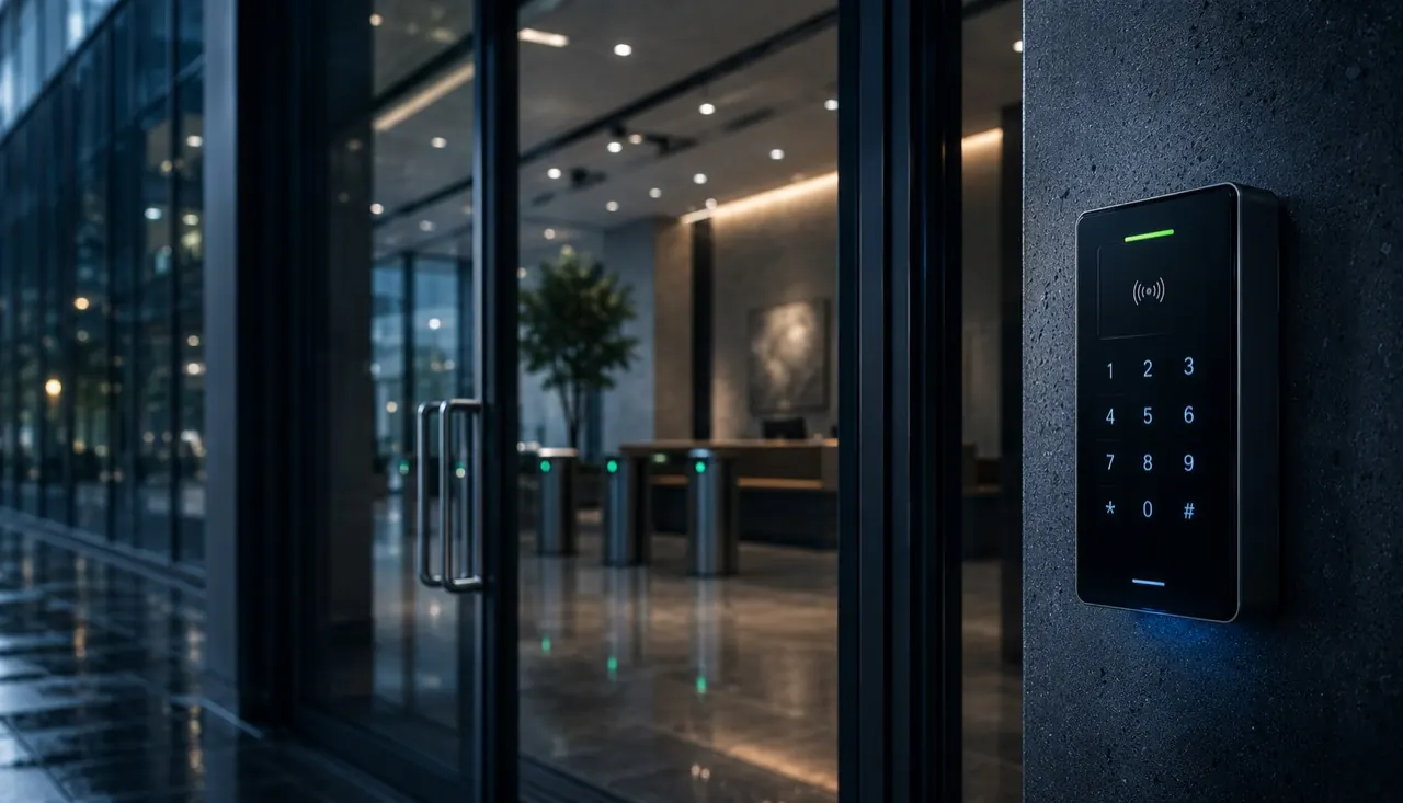 Commercial access control installed at a facility entrance