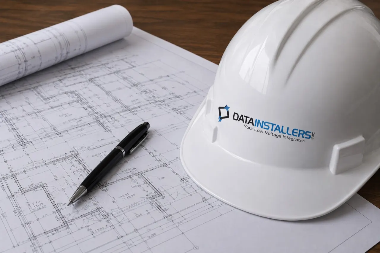 Data Installers project plans and safety equipment